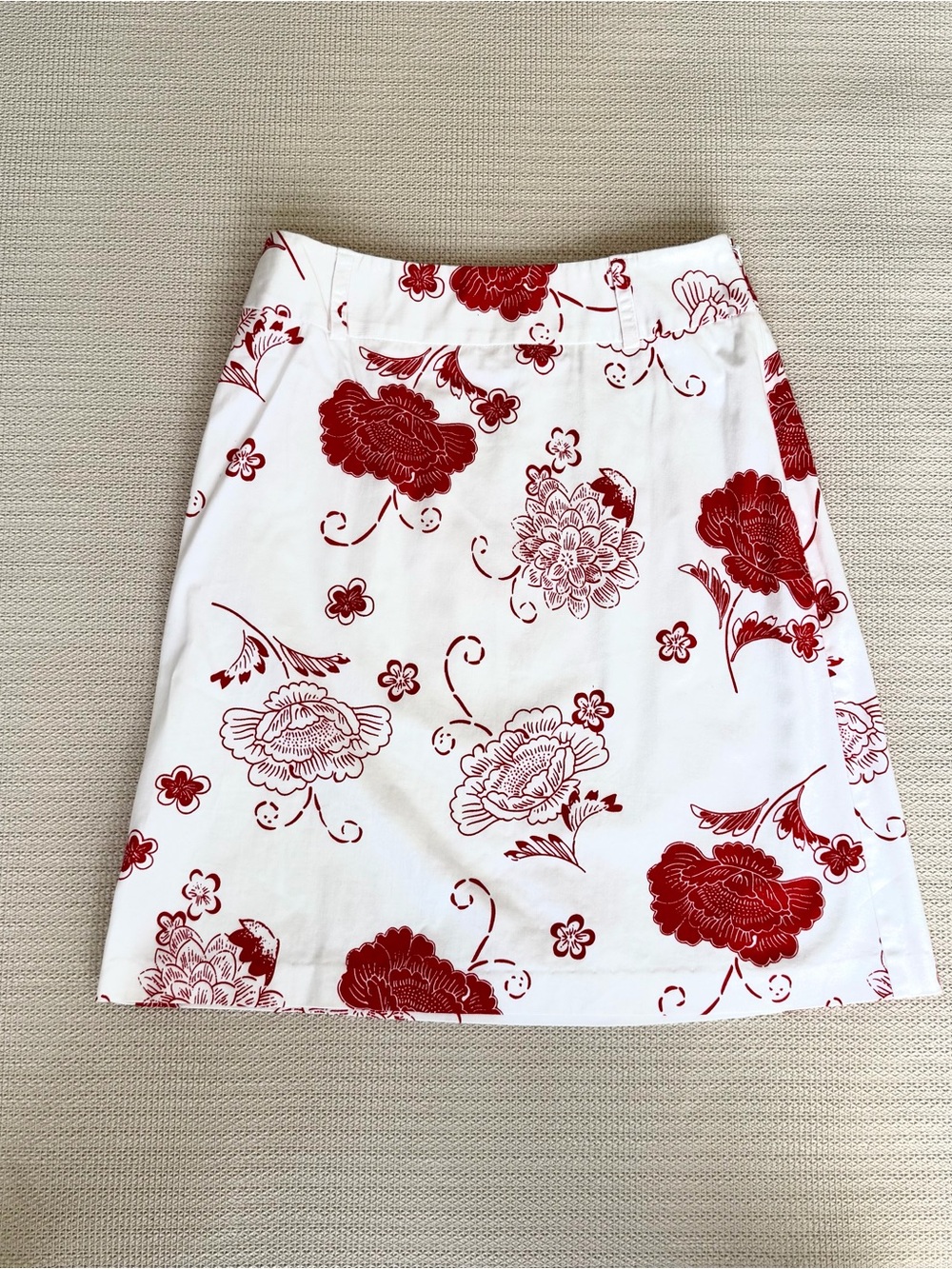 Cotton Boho Red and White Floral Above The Knee Skirt